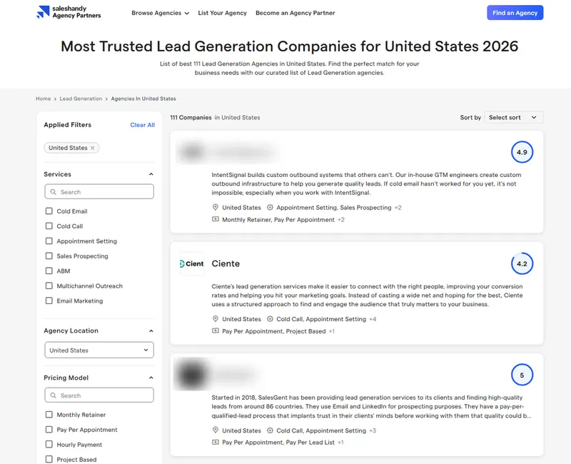 Ciente Ranked Among the Top 3 Most Trusted Lead Generation Companies in the US by Saleshandy